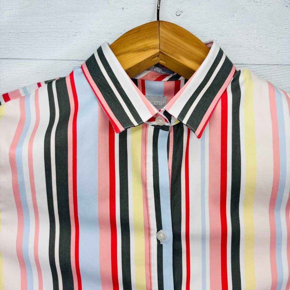 Chico’s No Iron Chic Stretch Striped Button Front Shirt Womens Size 2 (US 12/L) - Picture 6 of 15